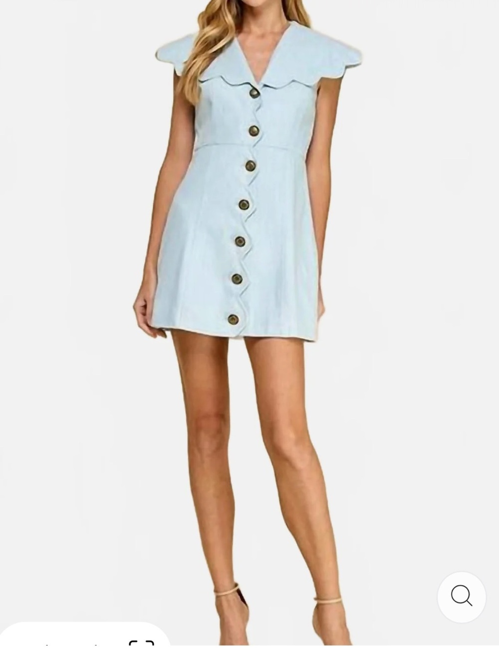 TCEC Pale Blue Scalloped Collar Button-Front Mini Dress